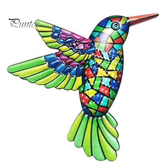 Abstract Geometric Wall Decor Metal Hummingbird Art Decor, Iron Colorful Bird Fence Decoration, Outdoor Sculpture Hanging Ornaments for Garden