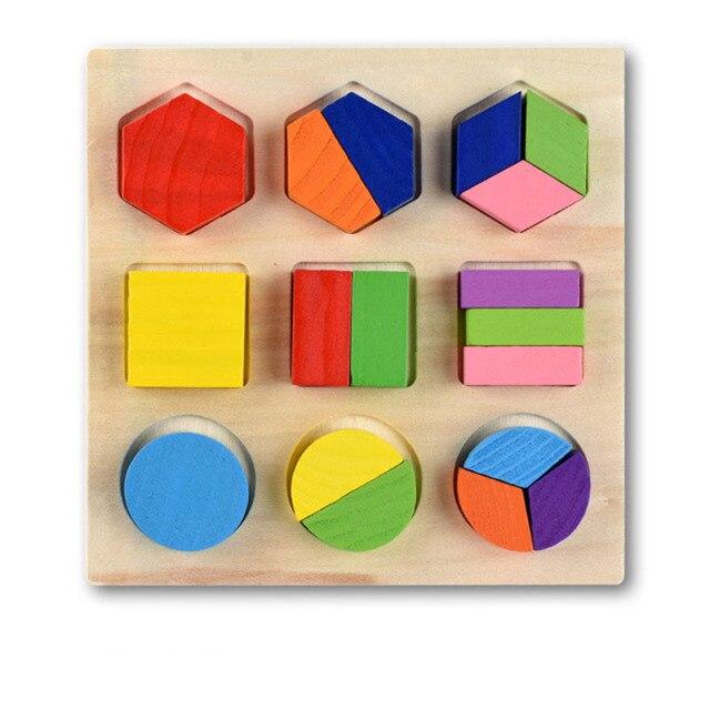 Kid Toys Wooden 3D Puzzles Geometry Shape Plate Colorful Educational Toy Brain Game Montessori Toys Educational For Children