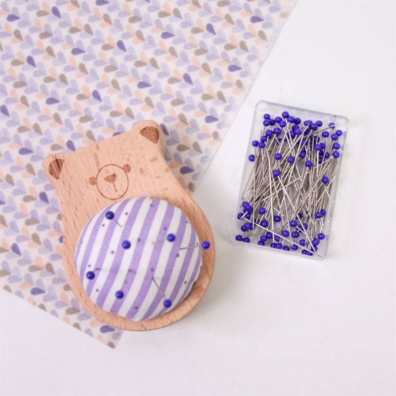 Pin Holder Wood Pin Cushion with 100Pcs 38mm Long Straight Sewing Pin for Fabric Sewing Dressmaking Needlework