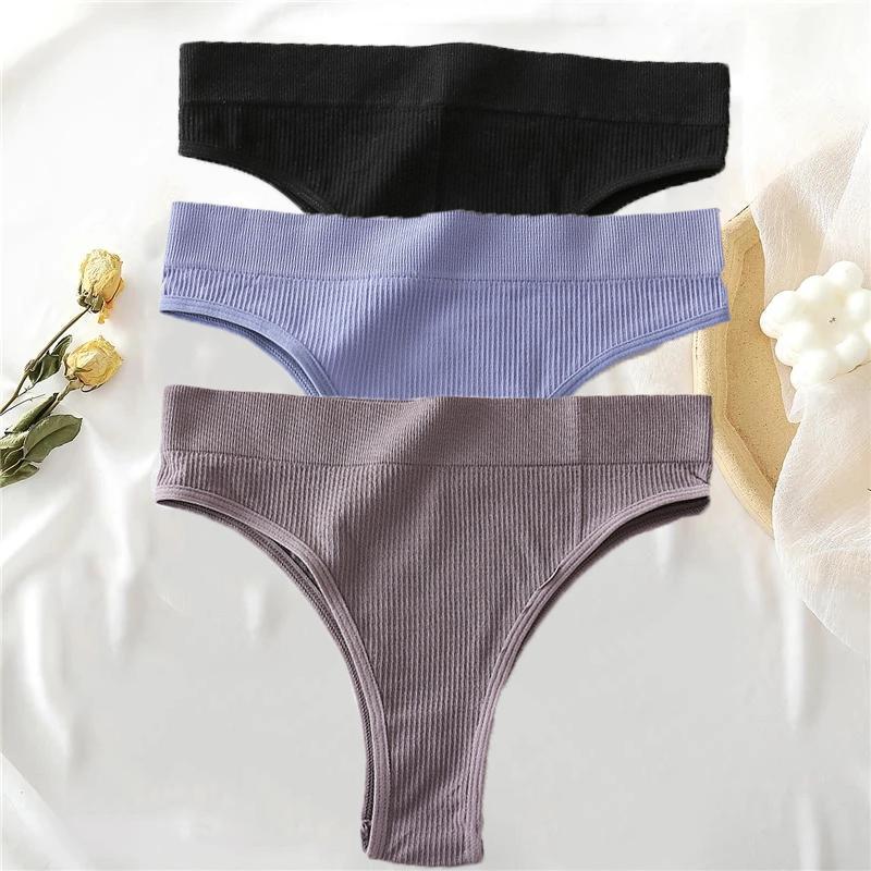 Set da 3 Pezzi Mutandine da Donna in Cotone Tanga Senza Cuciture a Vita Alta Comode Sexy Biancheria Intima Femminile Slip Perizoma S-XL