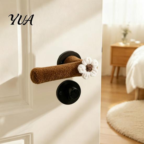 Huse de Mânere de Ușă de Iarnă 2/4 Bucăți Huse cu Flori, Protecție Buton Anti-Coliziune, Mânecă Decorativă Antistatică Anti-Îngheț pentru Casă Birou
