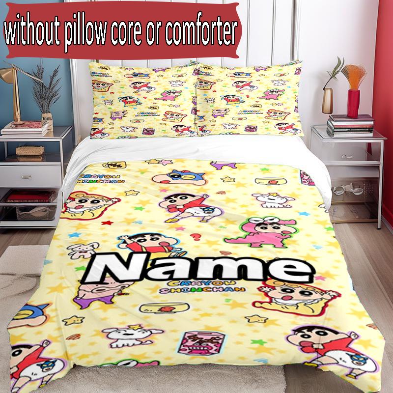 3pcs Duvet Cover Set (1*Duvet Cover + 2*Pillowcase, Without Core), Custom Name Crayon Shin Pattern Bedding Set, Home Bedroom Decor Gift