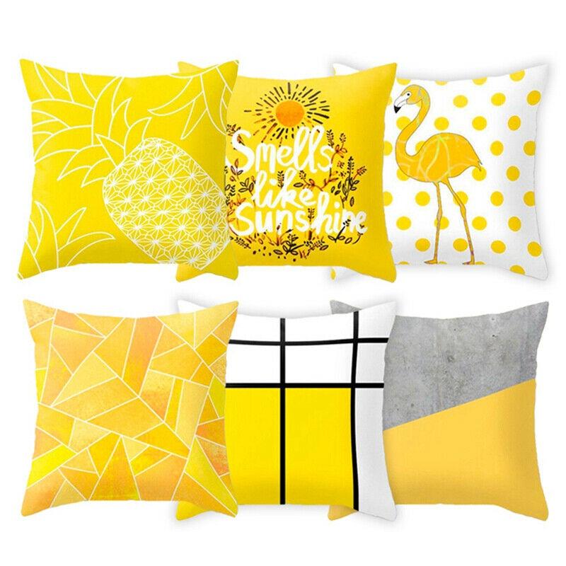 Classic Yellow Geometric Pillow Case Crafted From Luxurious Peach Skin Cashmere