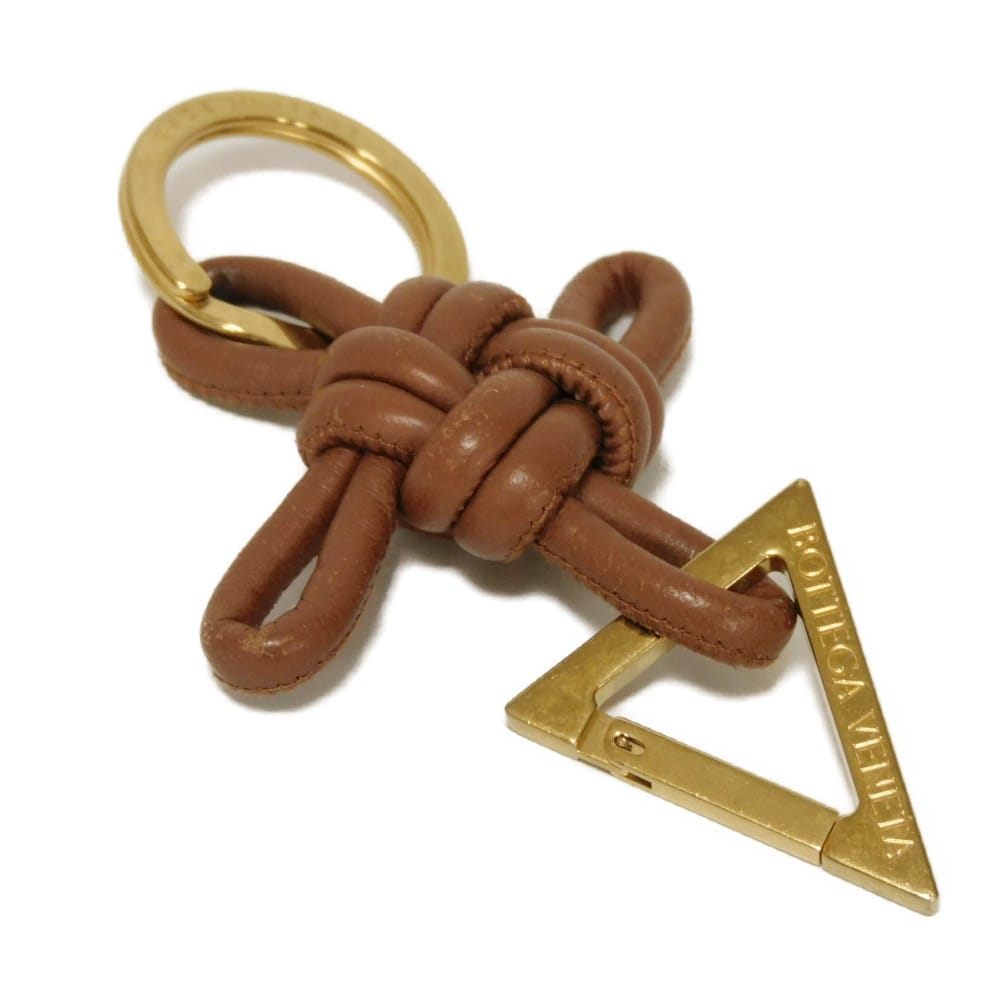 Used 11897 Triangle Key Ring 619100 V0050 2650 7950 Current Logo Ring Charm Intrecciato Brown Unisex from Japan