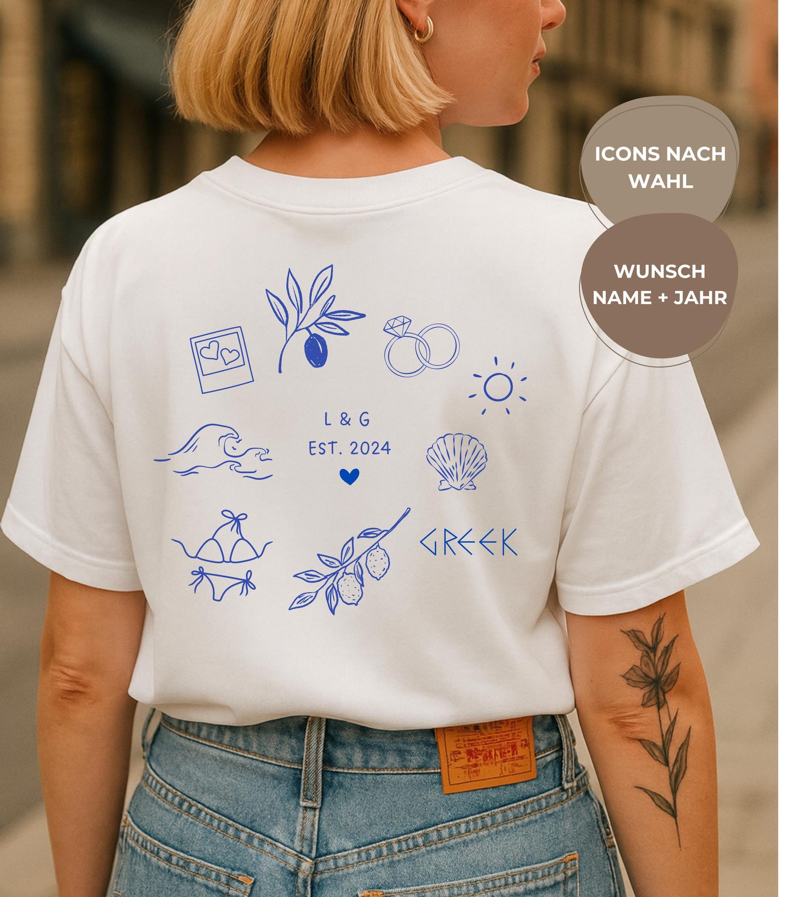 Personalized organic cotton shirt with icons - Unique birthday gift - Personalized doodle shirt 2XL