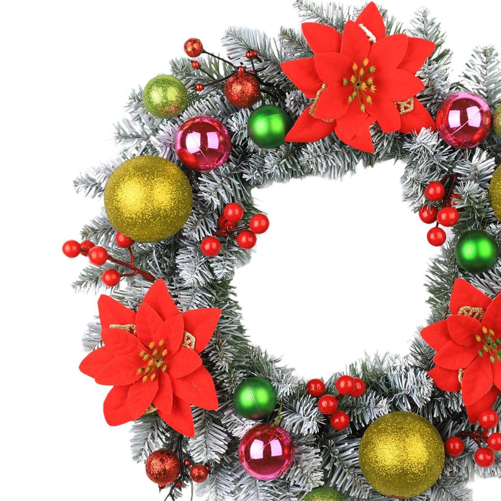 Christmas Wreath for Front Door Garland with Balls and Flowers Round Winter Wreath Xmas Decor for Office Home