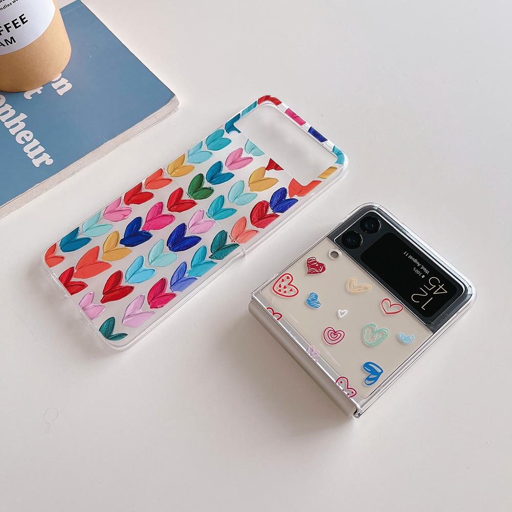Women Cute Colorful Love Heart Phone Case For Samsung Galaxy Z Flip 3 5g Slim Clear Hard Pc Back Cover For Z Flip3
