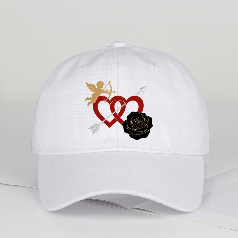 

Cupid Double Heart Print SoftTop Baseball Cap Soft Comfortable Lightweight Breathable Adjustable RoUnisextic Elegant Fashion