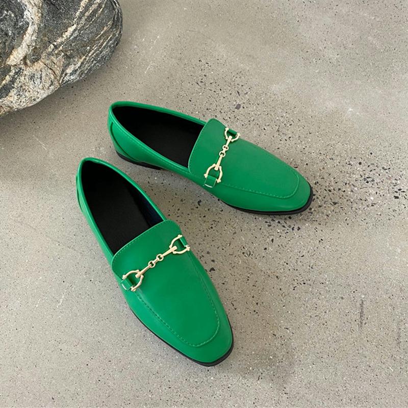 

Fashion SUOJIALUN 2025 Spring Women Slip On Loafer Autumn Fashion British Metal Buckle Flat Shoes Round Toe Green Casual Ballerina 41 зелёный