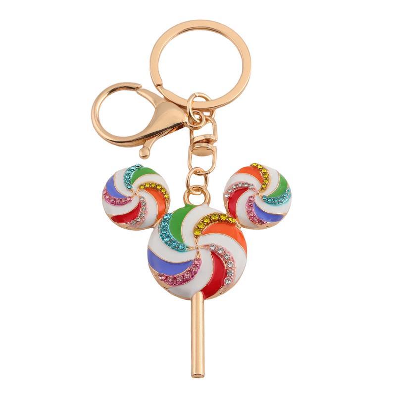 Cute Patchwork Rainbow Candy Rhinestone Lollipop Bag Keychain Creative Sweet Backpack Pendant Car Ornament Party Gift
