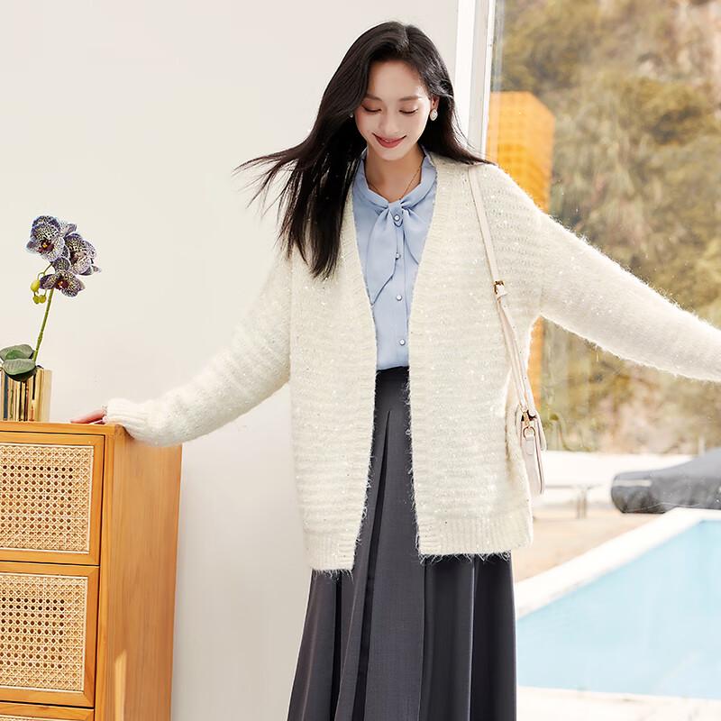 

VICTORIA&VERA Women s Relaxed Fit Fluffy Shimmer Knit Cardigan M