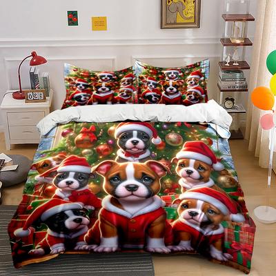 Dogs, Santa Hats, Ornaments. Bedding Sets Duvet Cover Sets Duvet Covers Pillowcases(1 * Duvet Cover 2 * Pillowcases Without Duvet Insert)