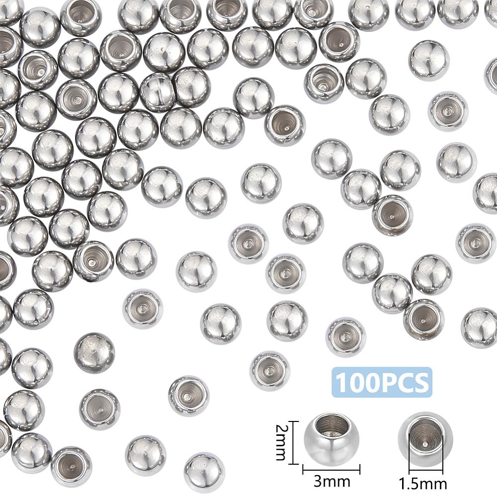 1box 202 Stainless Steel Beads Half Drilled Round Stainless Steel color 3x2mm Hole: 2mm 100pcs/box