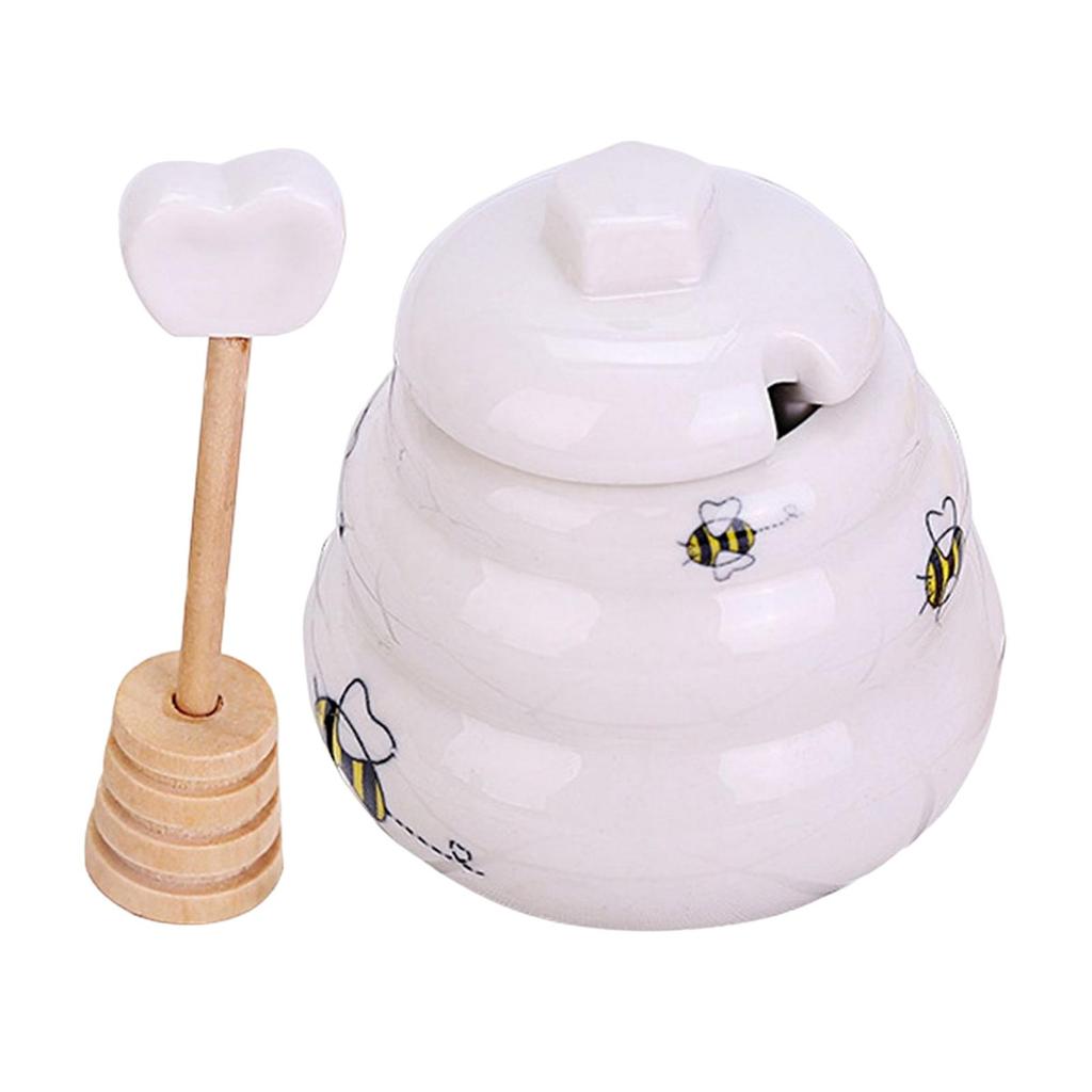 Ceramic Honey Pot Accessory with Lid Multifunctional Food Dispenser Storage Containers for Sugar