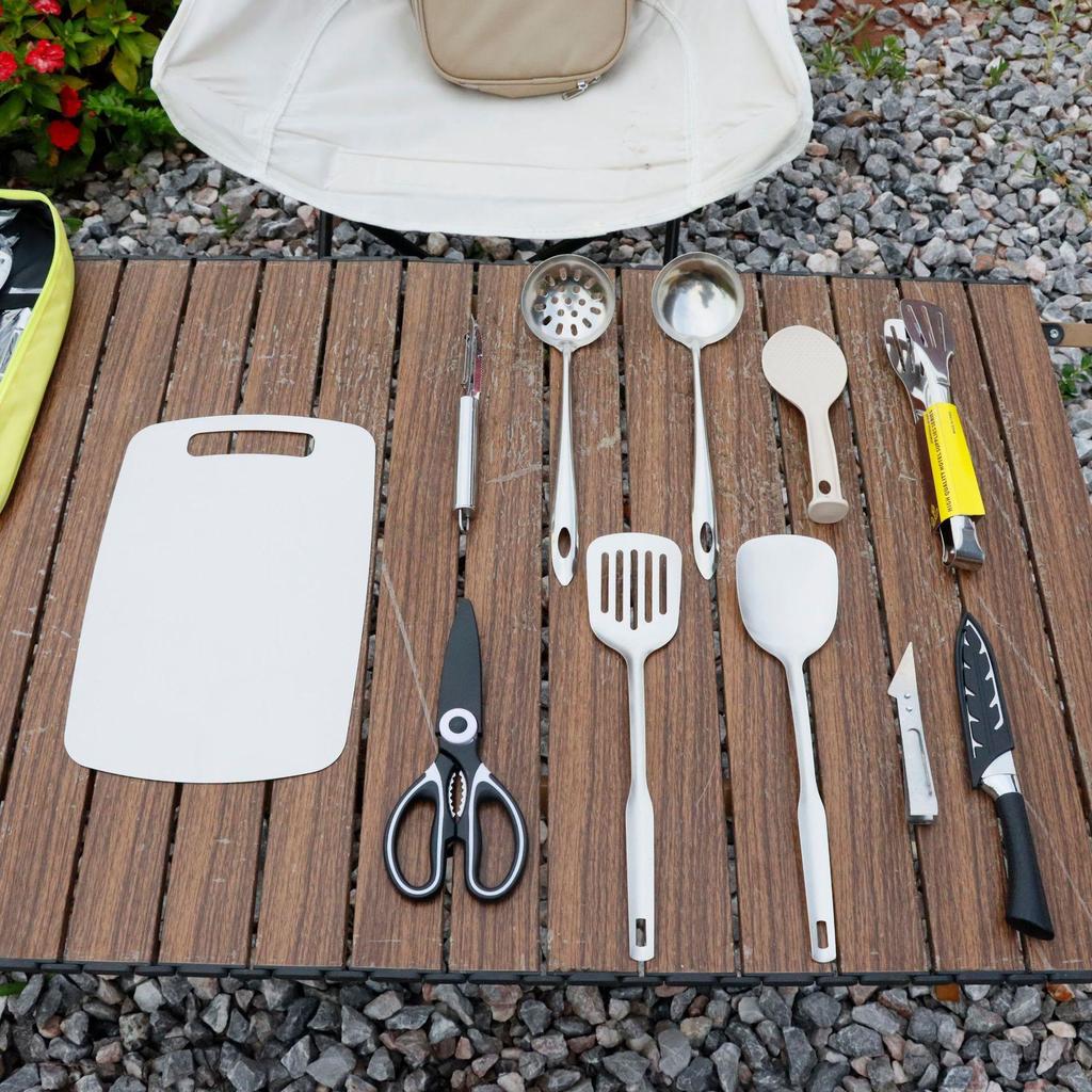 Portable Multi-Functional Camping Cookware Set with Knives and Storage Bag