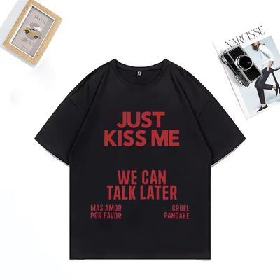 Verano 2025 Solo Bésame Podemos Hablar Después Camiseta Estampada 100% Algodón Puro Hombres Mujeres Divertida Broma Oversize Casual Hip Hop Y2k