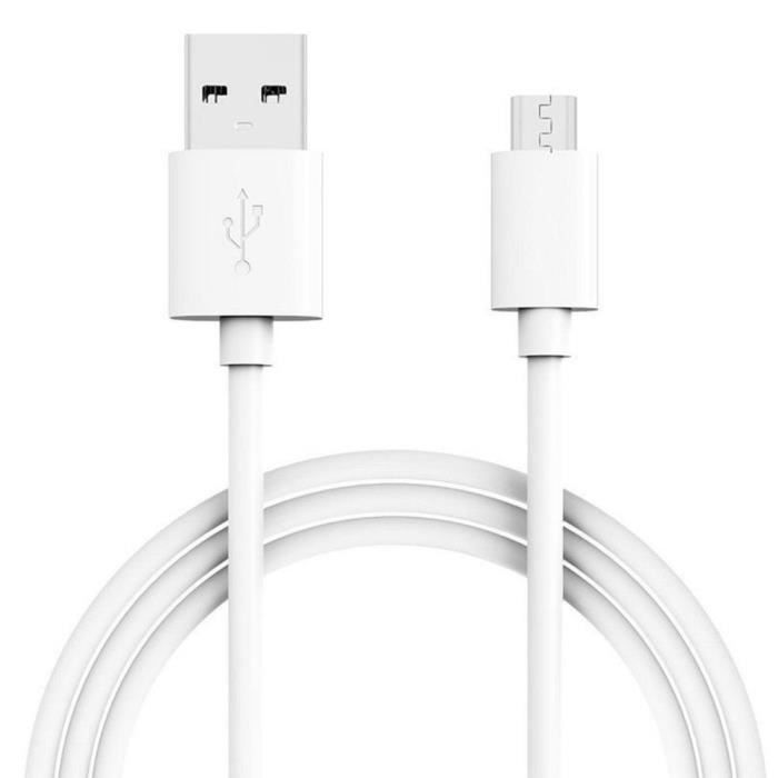 Câble Chargeur Micro USB - Blanc - 2M - Compatible Samsung et Huawei - Idéal pour Android