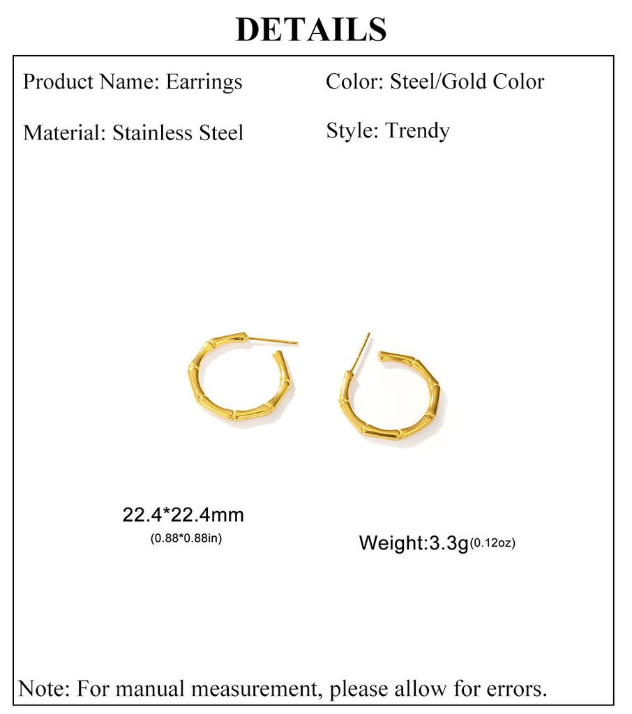 Cazador Stainless Steel Bamboo Joint Hoop Earrings for Women Trendy Round Drop Earrings Jewelry 2026 Valentine Gift New