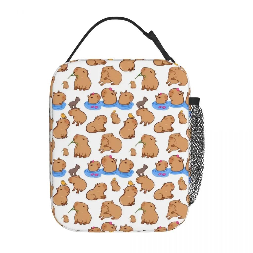 Capybara Pattern Insulated Lunch Bag Thermal Bag Reusable Cartoon Cute Leakproof Tote Lunch Box Girl Boy Office Picnic