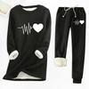 Ladies' Loose And Comfortable Round Neck Heart-shaped Printed Thick Long Sleeved Top With Cotton Pants Set