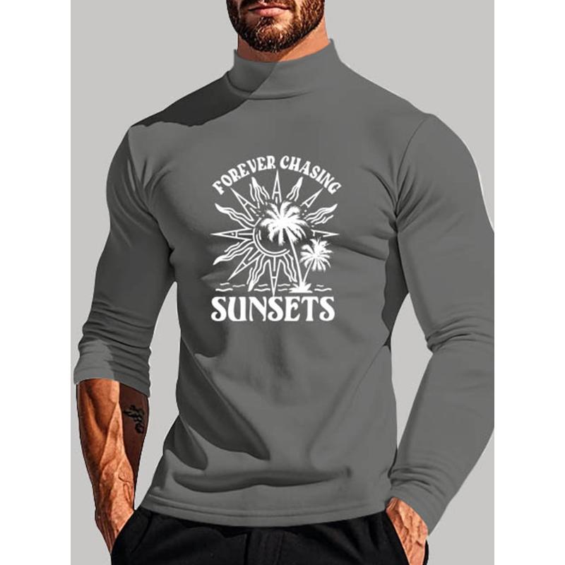 Men s Polyester Mock Neck Long Sleeve Shirt  for Casual Streetwear S