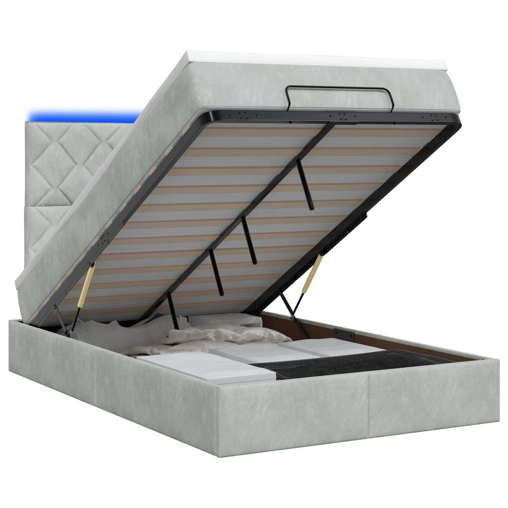 Ottoman Bed with Mattress and LED Light Gray 120 x 200 cm Velvet