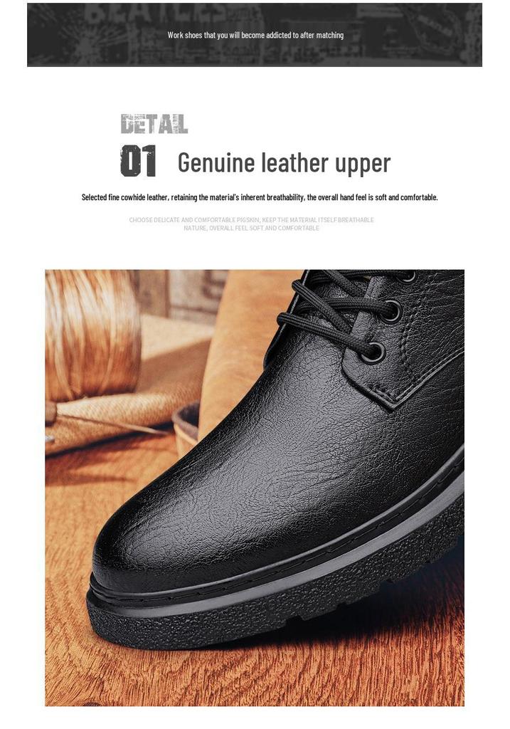 Men's Genuine Leather Casual Dress Shoes - Soft Sole, Non-Slip, Wear-Resistant, Versatile Low-Top Lace-Up Design