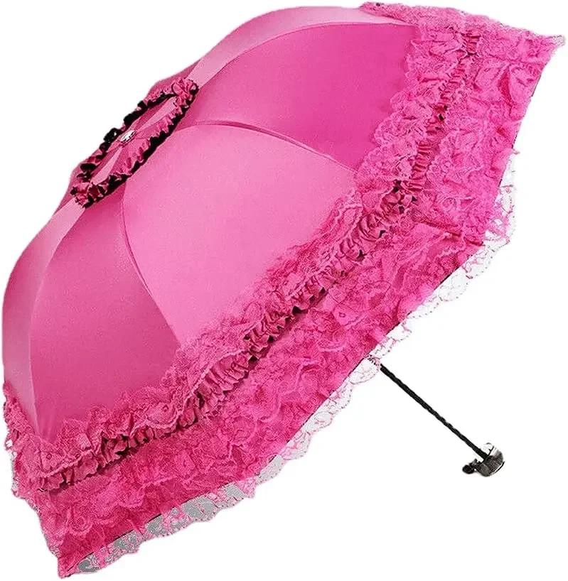 Vitt Spetsig Paraply Kvinnlig Ryggsäck Lolita Stark Bärbar Strandparaply Vacker Vindtät Solskydd Paraply Regnkläder