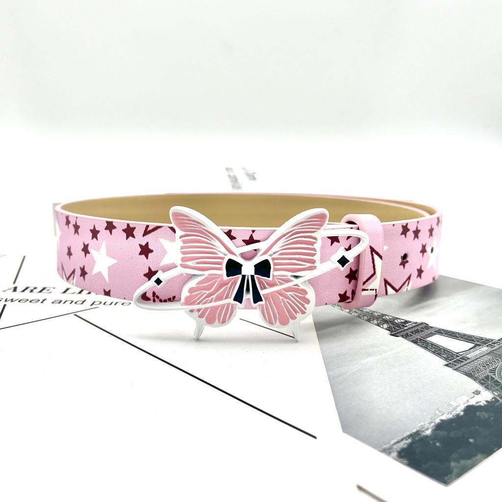 Cute angel candy Desiner Brands Belt Heart and Star Dopamine Metal Punk Rock Style lovely Y2K Jeans wide Leather Belts for Women
