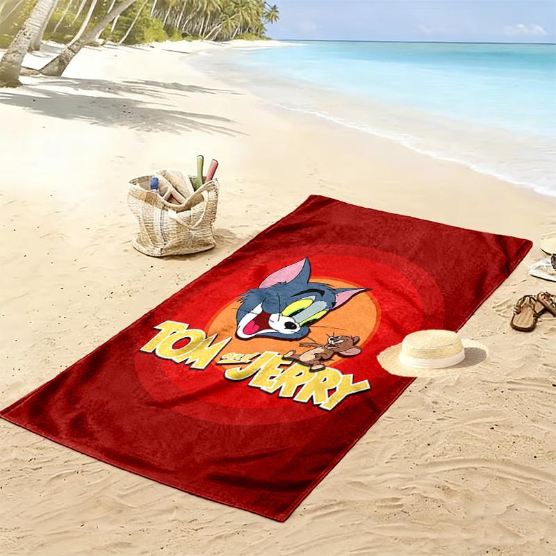 Classic Cartoon Duo: Tom Jerry beach towel Portable for travel beach Outdoor pool towel swim seaside beach printing Comfort Outdoor picnic beach mat