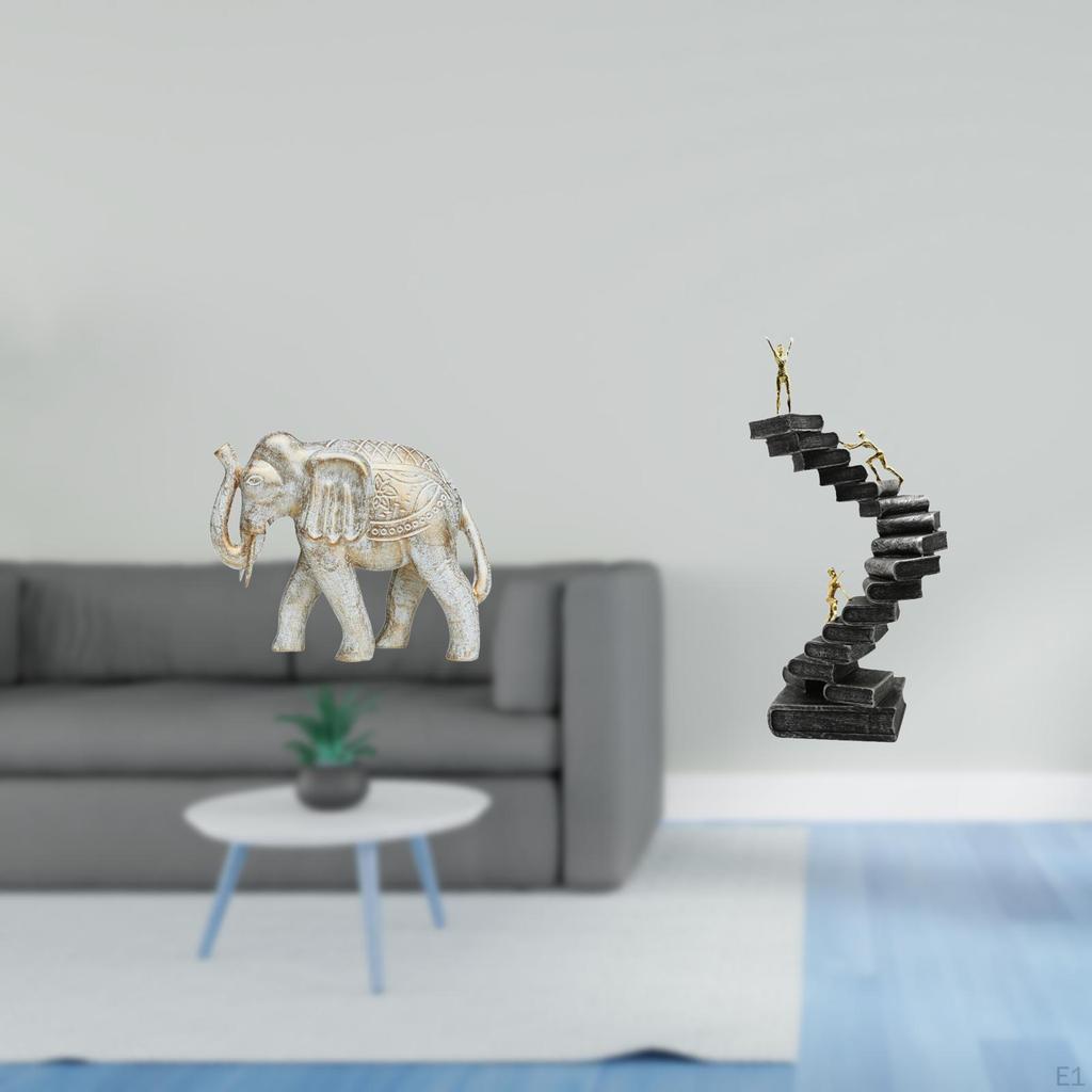 Hand Carved Wooden Elephant Sculpture Figurine Souvenirs Abstract Resin Figure Ladder Statue