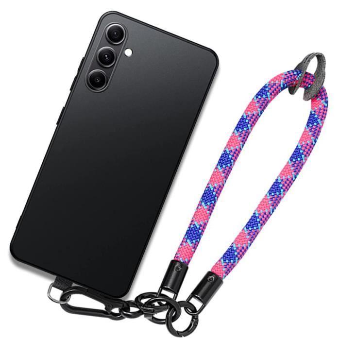 Coque Bracelet pour Samsung Galaxy A14 4G-5G - Protection Silicone Noir avec Bracelet Multicolore Démontable