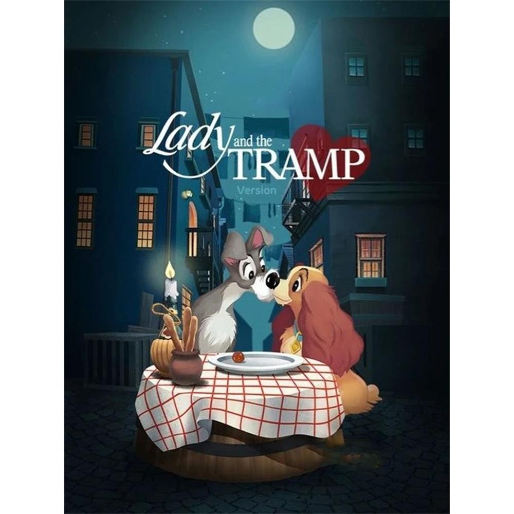 

Disney Diamond Painting Classic Poster of Lady and The Tramp Cartoon Diamond Painting Full Diamond Cross Stitch DIY Gift Home Decor Round 20x30cm