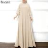 ZANZEA Women Casual Stand Collar Loose Solid Color Long Sleeve Maxi Dress