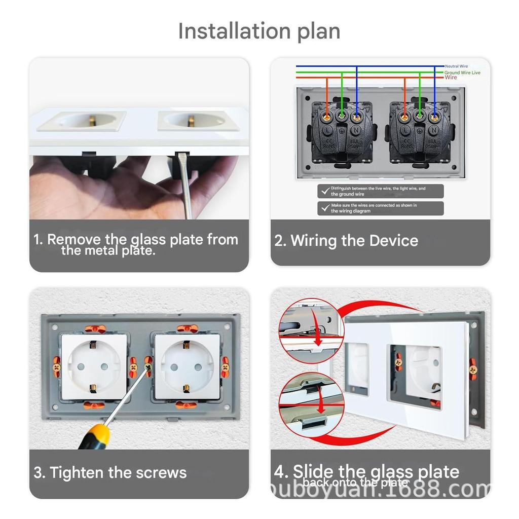 Złoty Panel Ze Szkła Hartowanego Okrągłe Rosyjskie Gniazdko Ścienne 16A – Ukryty Design