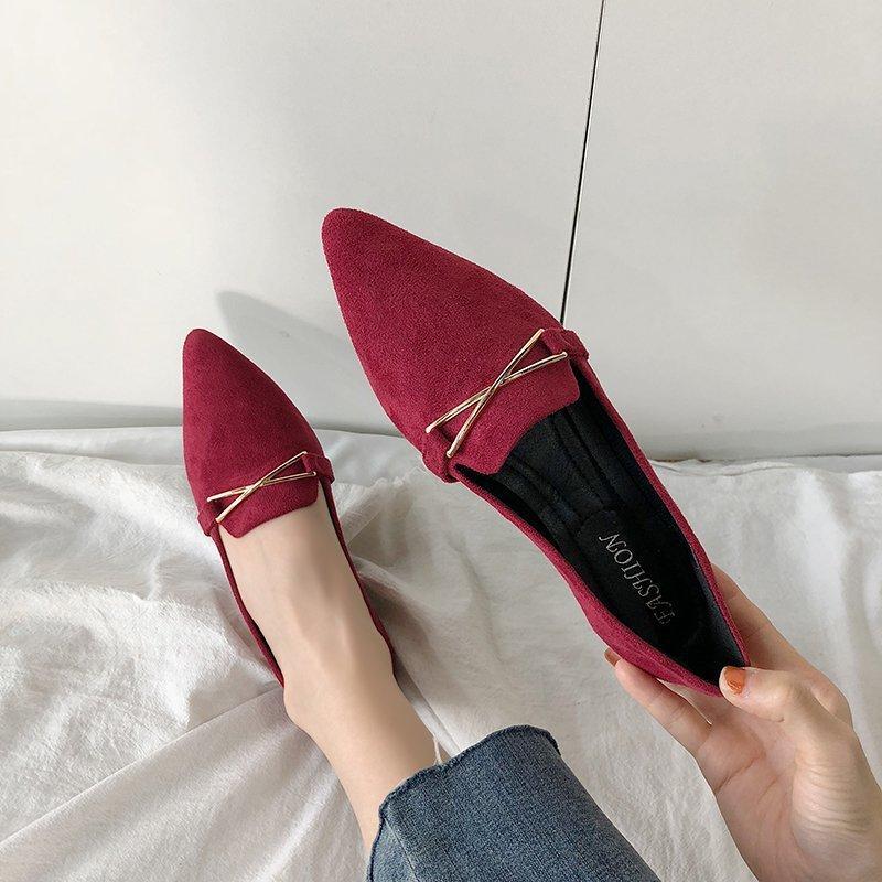 

Single shoes women s spring and autumn 2024 new pointed head shallow mouth comfortable low heel Doudou shoes versatile one pedal lazy shoes women 40 бордовий