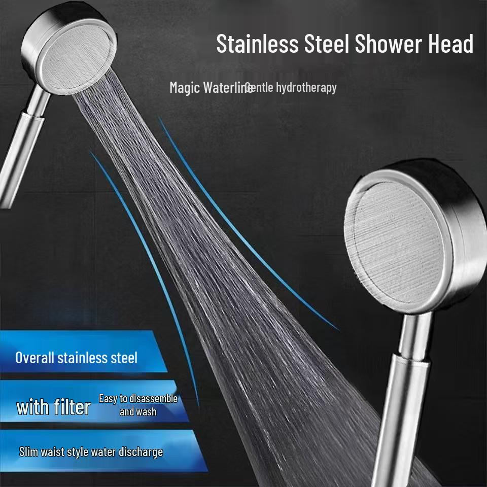 304 Stainless Steel Handheld Pressurized Filter Shower Head with Small Waist Design