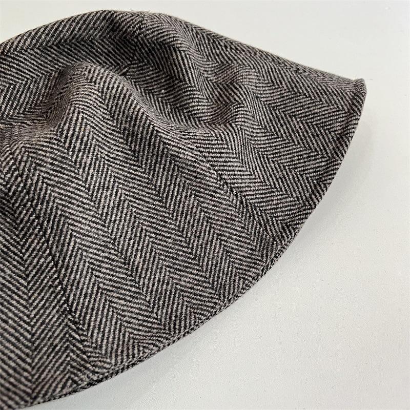 Autumn and winter new solid color wool herringbone fisherman hat children versatile warm face cover deep hat barrel bucket hat