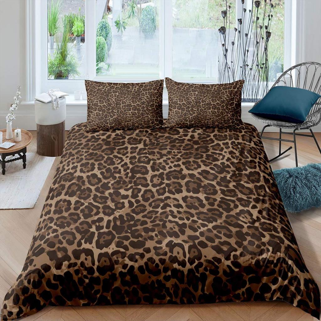 Brown Leopard Cheetah Printed Duvet Cover for Kids Teen Boys Girls Man Women Bedroom Decor Africa Wild Animal Theme Bedding Set