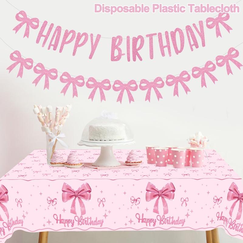 1pc Pink Bow Table Cloth Coquette Birthday Decorations for Women for Girls Bridal Baby Shower Birthday Party Stylish Party Decor