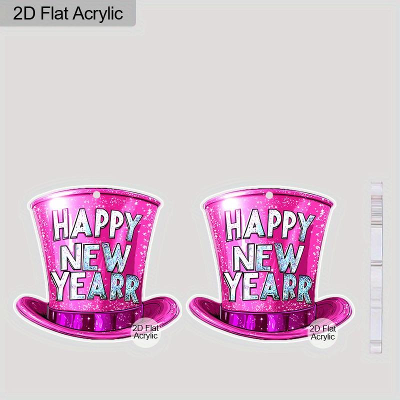 2D Flat Happy New Year Bowler Hat Dangle Earrings, Lightweight Acrylic Material, Ideal for Party Gifts, Jewelry, and New Year Gifts.