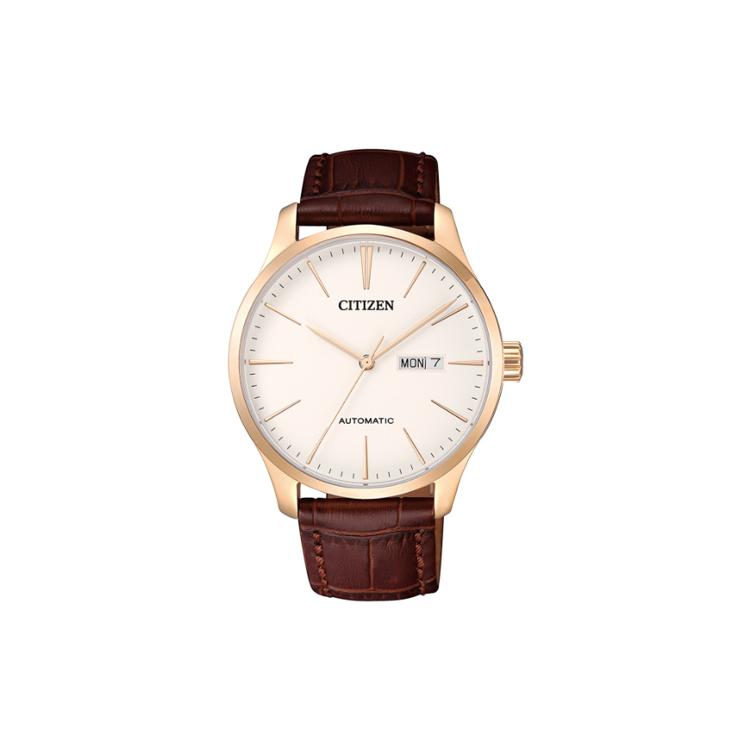 Citizen Men's White/Gold 50M Water Resistant Automatic Mechanical Movet Genuine Leather Strap Watch Watches Nh8353-18A