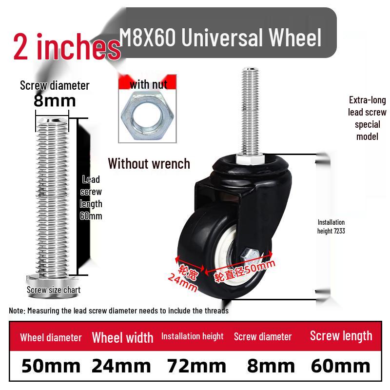 Silent Swivel Casters with Inch Threaded Rod & Double Bearings