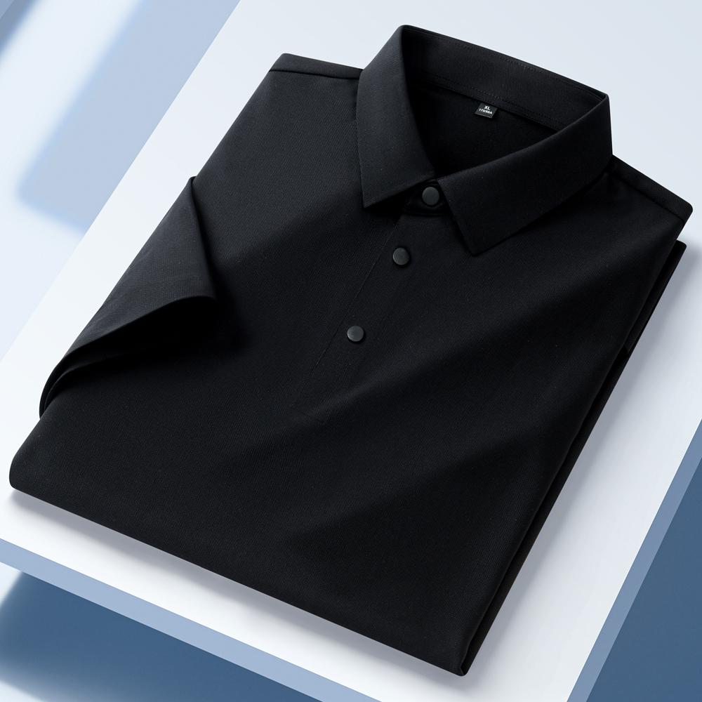 

Мужская повседневная рубашка поло в деловом стиле с коротким рукавом, эластичная, приятная для кожи, с застежкой на полпуговицы, не требующая глажки, однотонная рубашка для гольфа 2XL чёрный