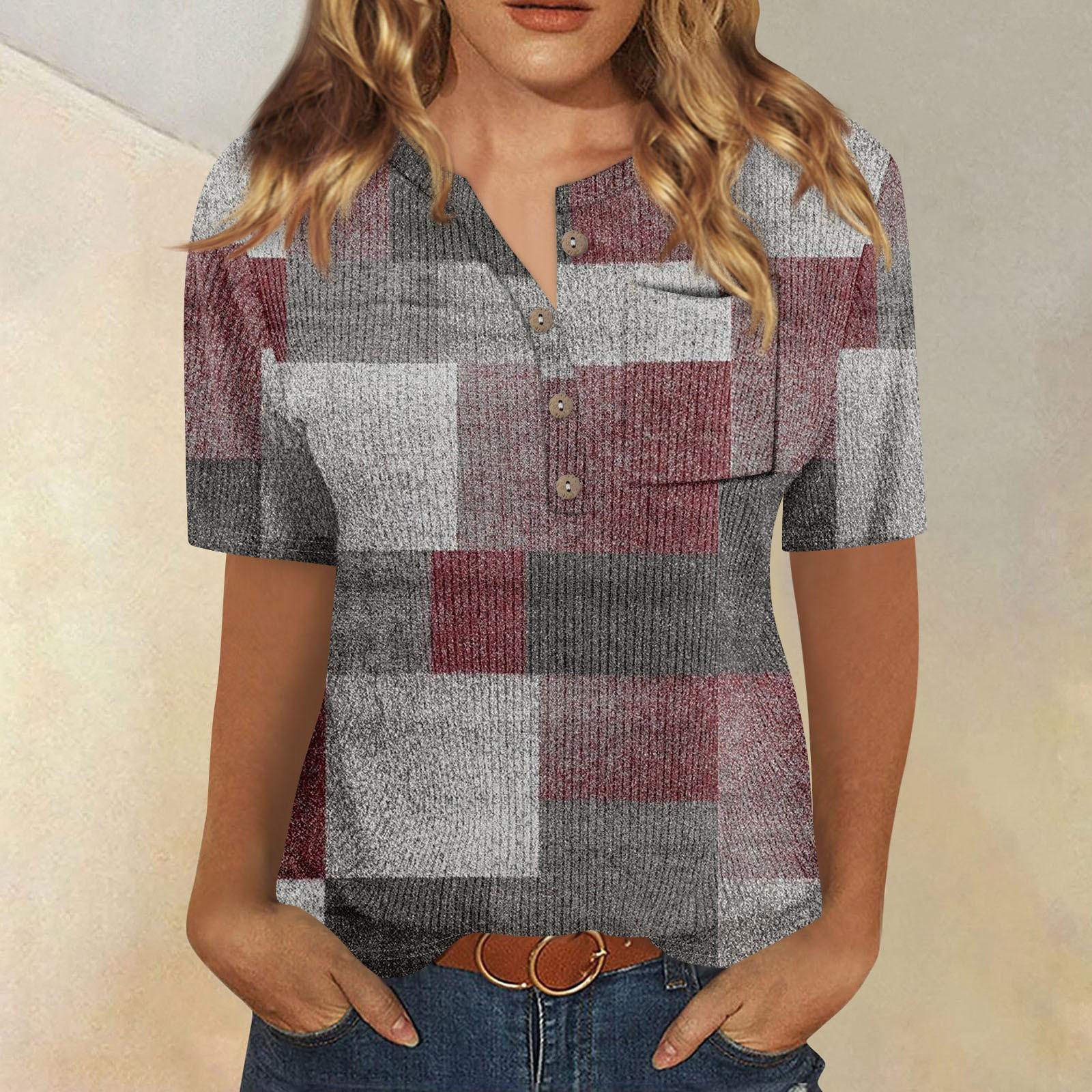 

Футболки для женщин, плиссированные, с V-образным вырезом, нарядные, повседневные блузки с принтом, короткие рукава, летние топы, свободный крой XL винный