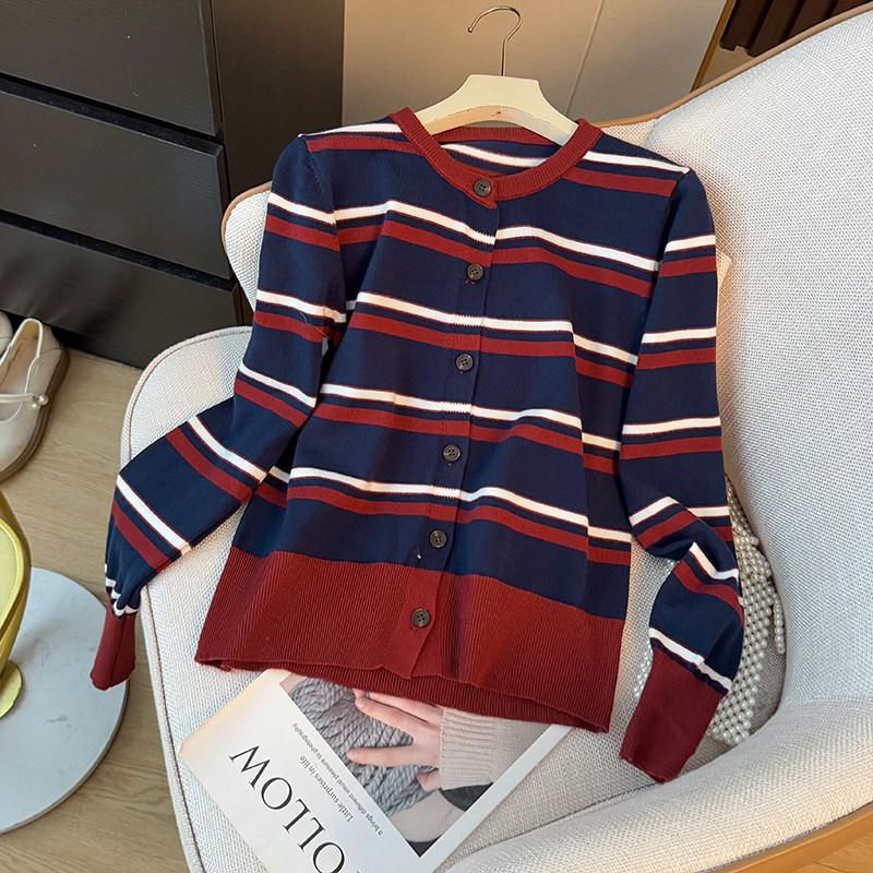 

Color-Block Striped Knit Cardigan - 2025 Autumn Collection M