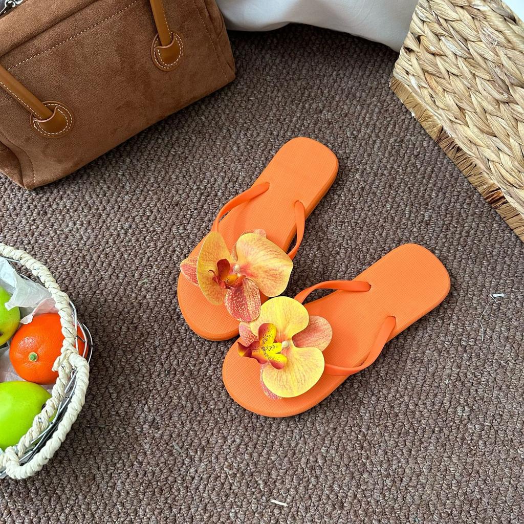 Summer Butterfly Orchid Flip Flops, Women's Sweet Vacation Style, Seaside Beach Sandals, Flip Flops, Flip Flops for Wearing Flat Shoes On The Outside
