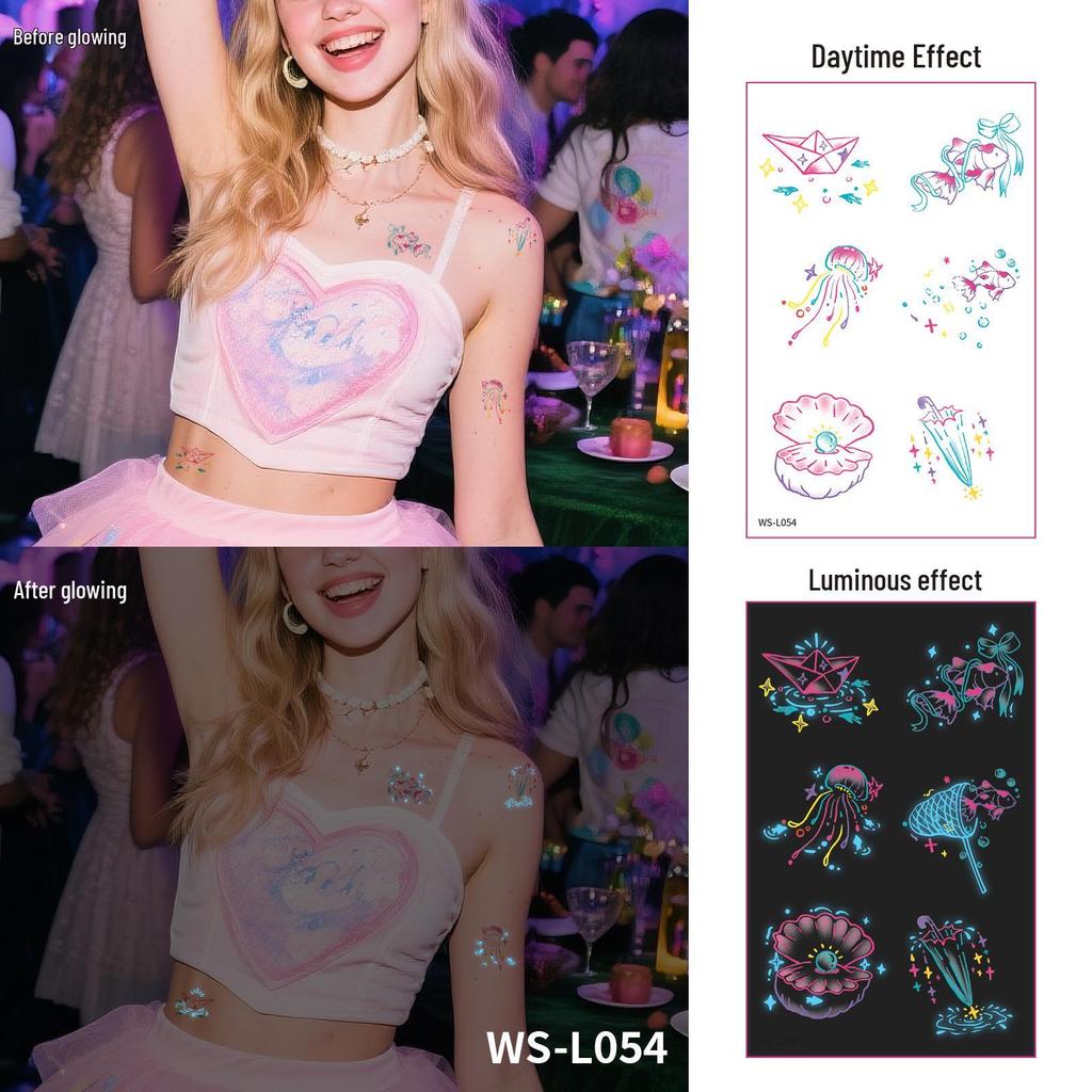 Blue Luminous Tattoo Stickers - Glowing Constellations for Music Festivals & Parties