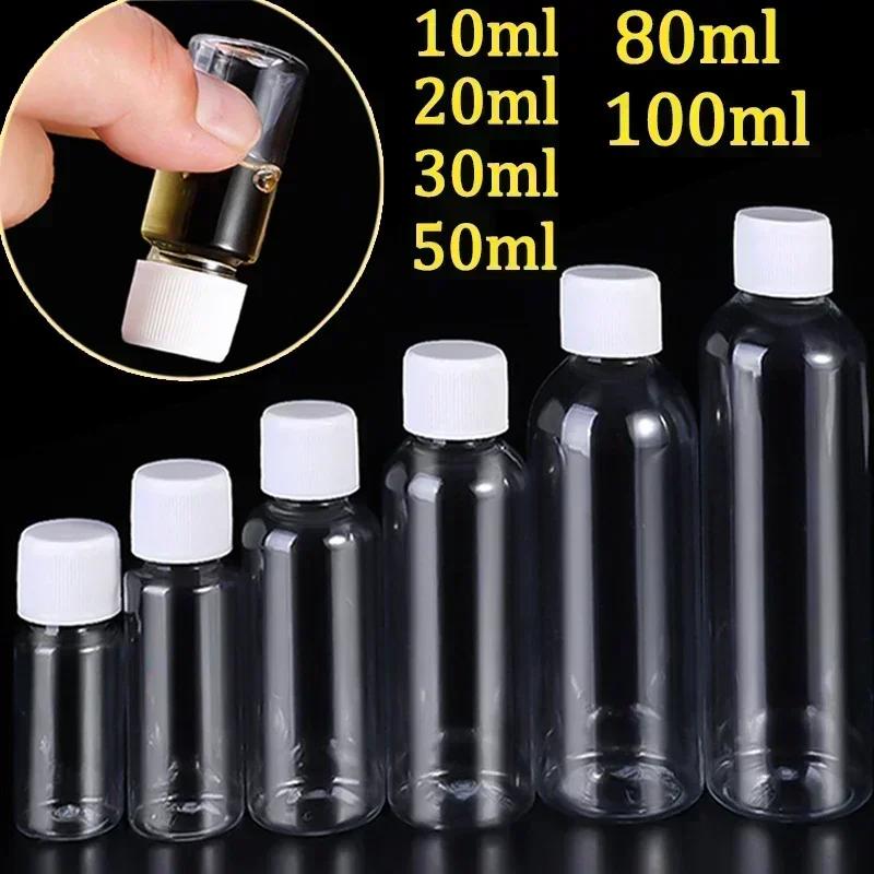110Pcs Refillable Bottles 10Ml 20Ml 30Ml 50Ml 80Ml 100Ml Plastic Pet Clear Empty Seal Bottles Sample Containers With Screw Cap