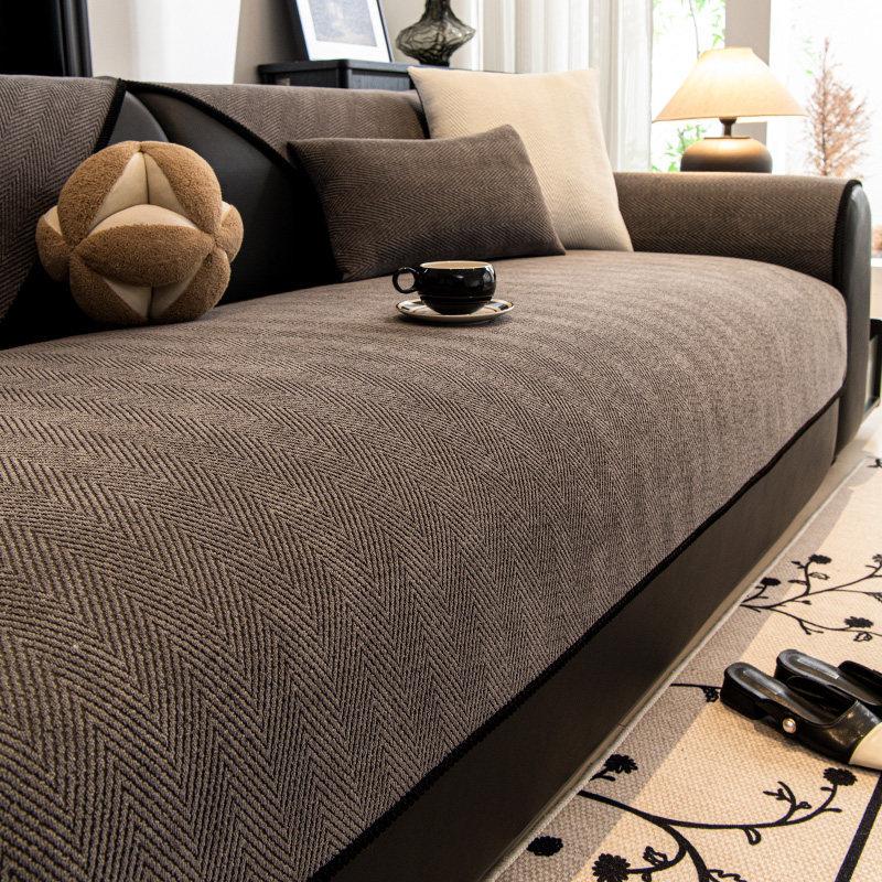 Chenille Sofa Cover Green Solid Color New All-Season Premium Minimalist Non-Slip Fixed Cushion Specialized Leather Sofa Cover